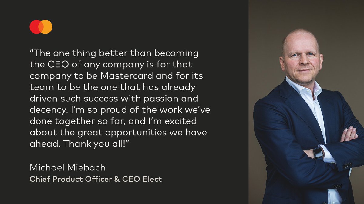 MastercardNews's tweet photo. Michael Miebach on Mastercard’s leadership transition, announced earlier today https://t.co/QQjn1hdpMA https://t.co/GpuUlvjtfR