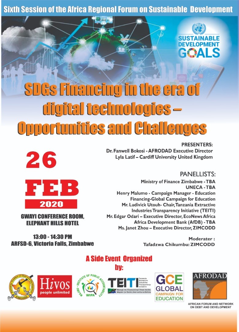 HenryMalumo's tweet photo. Happening tommorrow at #AFRSD2020, @AFRODAD2011 with @ECA_OFFICIAL @globaleducation @EcoNewsDaily around #SDGs financing #LeaveNoOneBehind @AfDB_Group @AncefaRegional @ecozim @ZANEC_Official @ten_met @ActionAidZim @TaxJusticeAfric @IFF_Africa https://t.co/6l6HAKeY2J