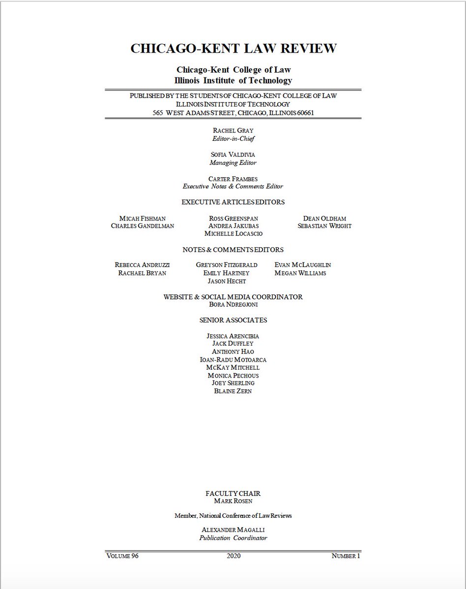 Congratulations to our 2020-2021 Chicago-Kent Law Review Executive Board &amp; Senior Staff!