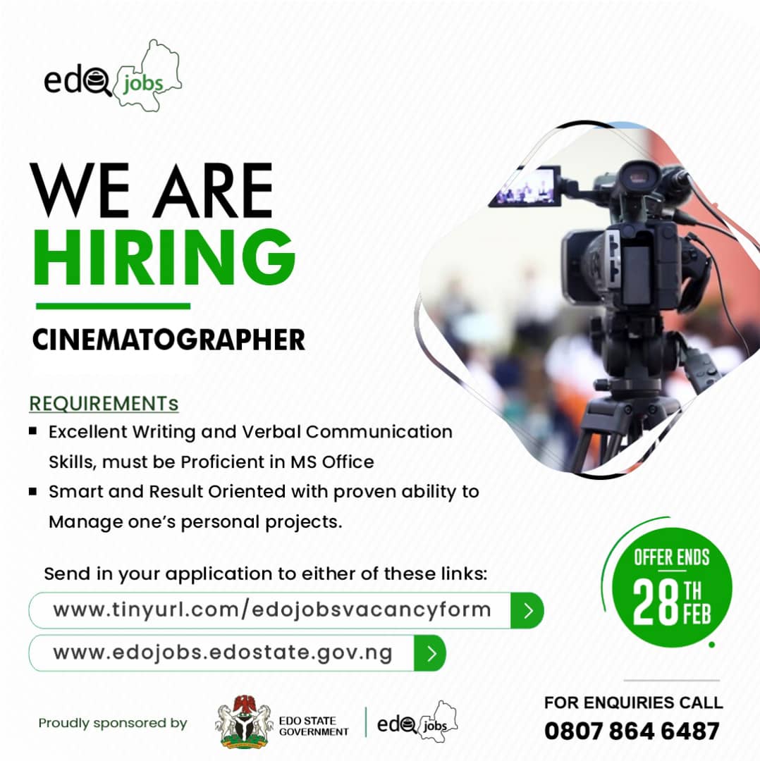 Edo Jobs Role Cinematographer Hurry Click Link To Apply T Co Iwjkpk4t4f Kindly Rt The Cinematographer On Your Timeline Might Need This Ukidare Jackobinyan Tlivemediatv Blackdotmandy