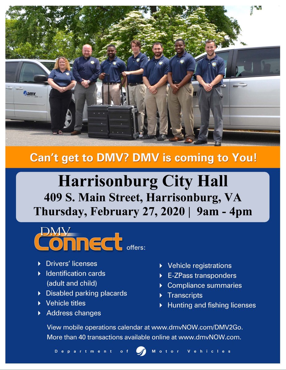 #DMVConnect will be back at Harrisonburg City Hall tomorrow, Thursday, February 27 from 9am-4pm!