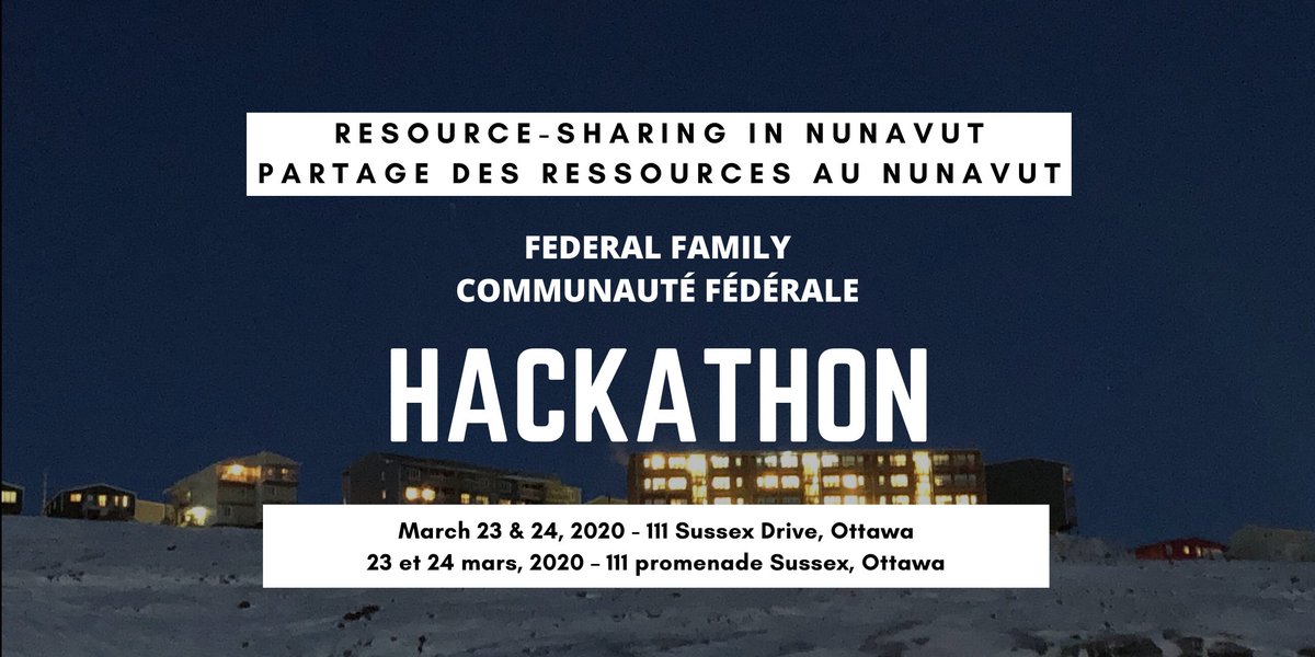 dufourmom's tweet photo. Are you a public servant who believes that we can achieve more together? Do you enjoy creating solutions that support departments working together? Register for the  “Resource-sharing in Nunavut” hackathon happening on March 23 &amp; 24. https://t.co/Q9fscHSpSH https://t.co/Gb08UP8IJ1