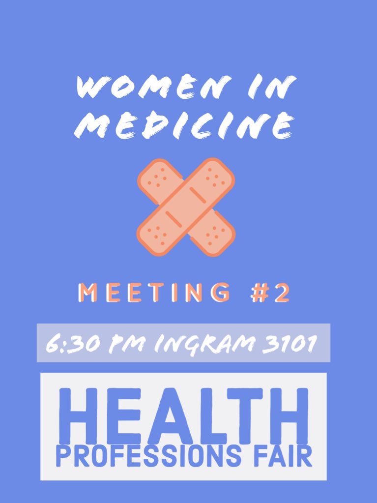 TXSTWomenInMed's tweet photo. Second meeting is tomorrow night! Meet us at Ingram 3101 6:30PM and come attend the Health Professions fair with us at 7PM! We look forward to seeing everyone there!🤍⛑ https://t.co/aQJsxvvzyd