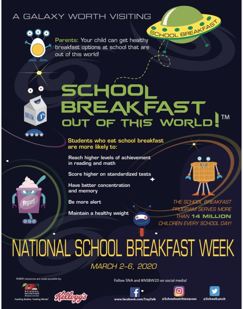 LisaRizzo9's tweet photo. NIS will be celebrating #NSBW20 next week. Did you know that every student can receive a free #SchoolBreakfast everyday? Join us and sample some new items! https://t.co/gfAD5yBJws