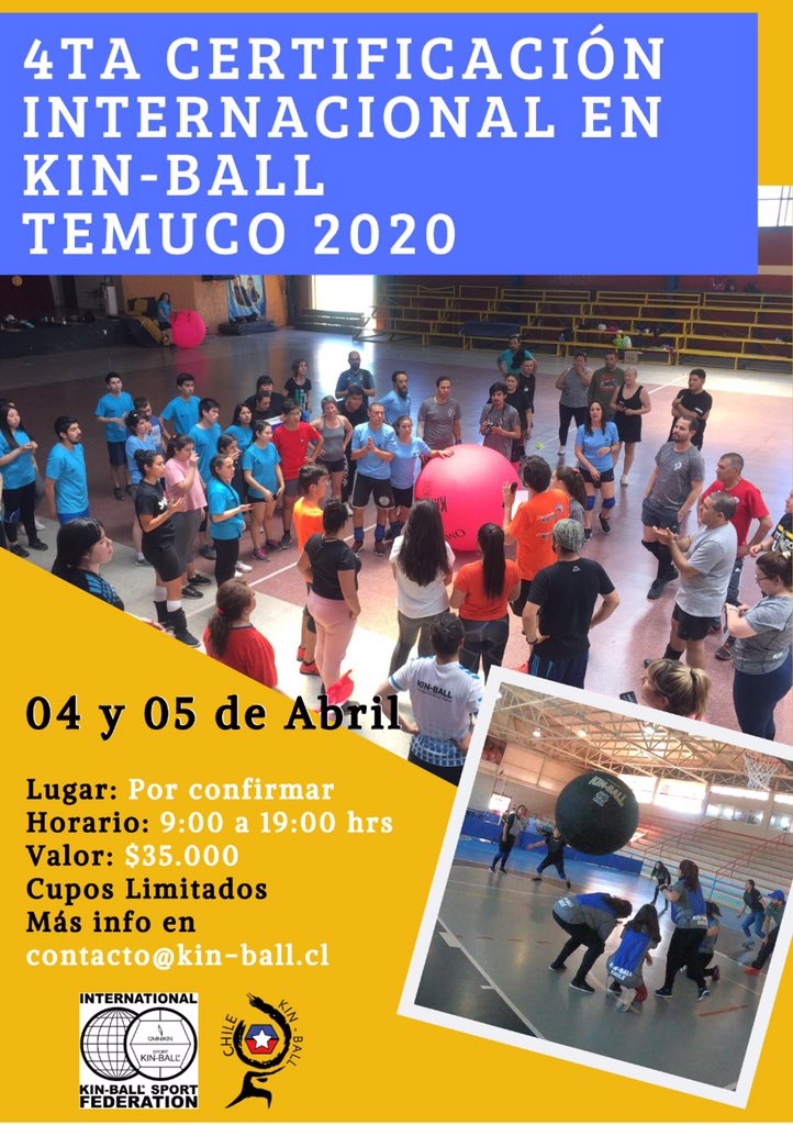 KinballChile's tweet photo. 🥇Aun quedan cupos para la Certificación en kinball para Santiago y Temuco. Más info en contacto@kin-ball.cl 😋👍🏽

#VinadelMar2020 #viña2020 #Vina2020xFOX #buenmartes #Deportes #Chile #CooperativaTeSuma #MuchoGustoMega #PelotaParadaCdf #MarioSalas https://t.co/CUgc368OA0