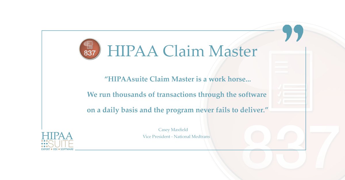 HIPAAsuite's tweet photo. Run your daily #837 claim transactions through our HIPAA EDI Software. Learn more: https://t.co/JPspQZRjDY 
#HIPAAEDI #MedicalClaims #837Claims #HIPAASoftware #HealthIT https://t.co/VyZqrBOoaY