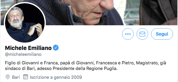 Lo stesso <a href="/micheleemiliano/">Michele Emiliano</a> già sindaco di Bari e adesso Presidente della Regione Puglia che sui fatti successi sull'autostrada che collega la Puglia alla Campania tra i tifosi di Bari e Lecce fa scena muta. Tu saresti il nostro Governatore? #romalecce #Puglia #Bari #Lecce