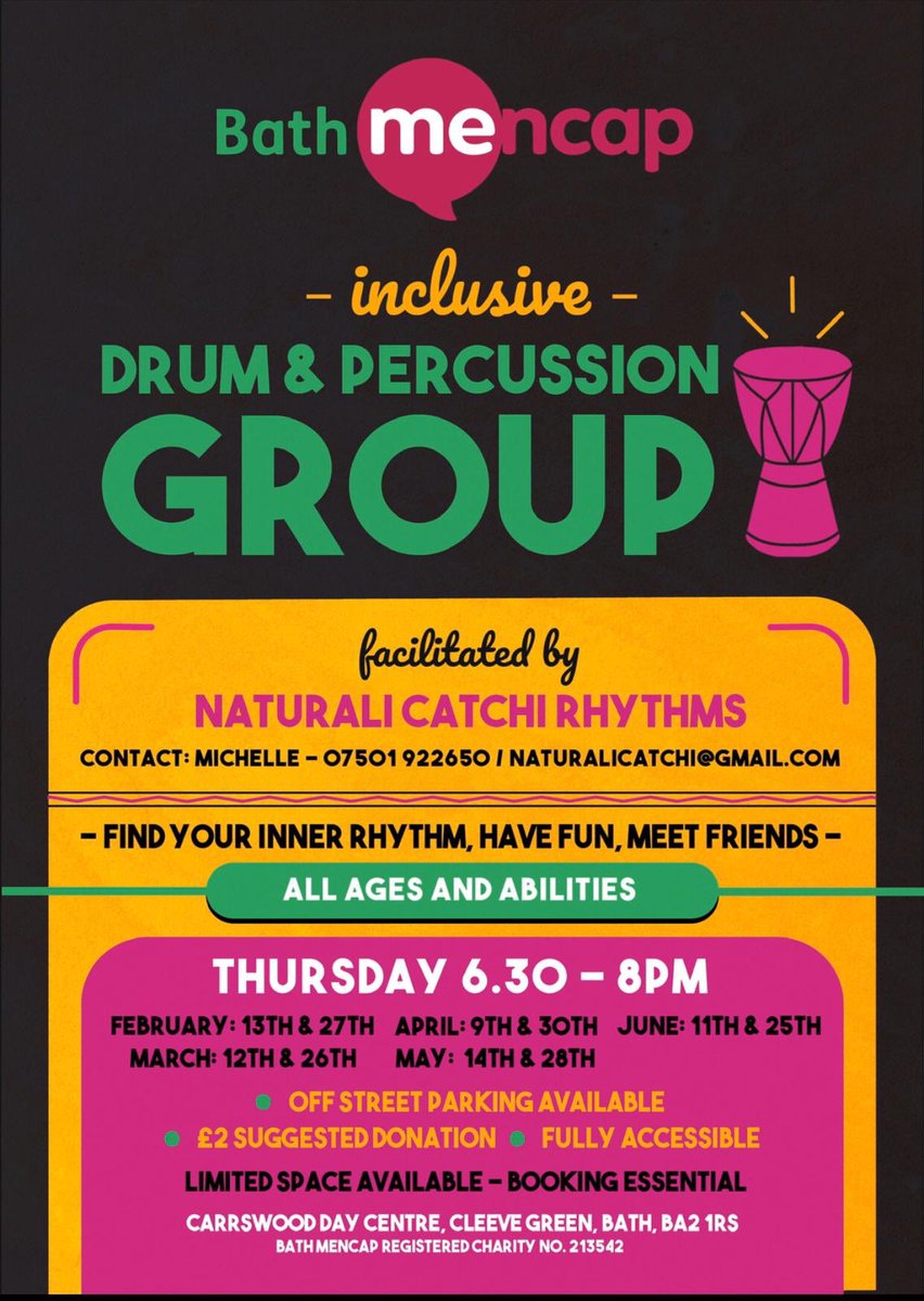 Don’t forget our fully inclusive drumming session on Thursday for all abilities at Carrswood with our hugely experienced teacher Michelle. SO MUCH FUN!! Please share! <a href="/ThreeWaysSchool/">ThreeWaysSchool</a> <a href="/FosseWaySchool/">Fosse Way School</a> <a href="/New_Fosseway/">New Fosseway School</a>