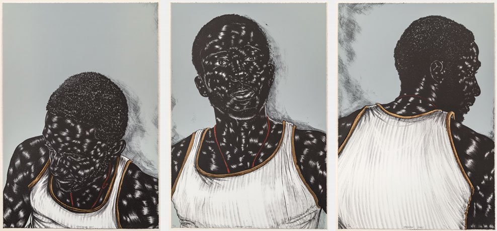 Toyin Ojih Odutola's work is INCREDIBLE but also definitely best experienced in person. There's a breathtaking subtlety to her mark-making. On instagram here:  https://www.instagram.com/toyinojihodutola/ Pretty young, totally singular.