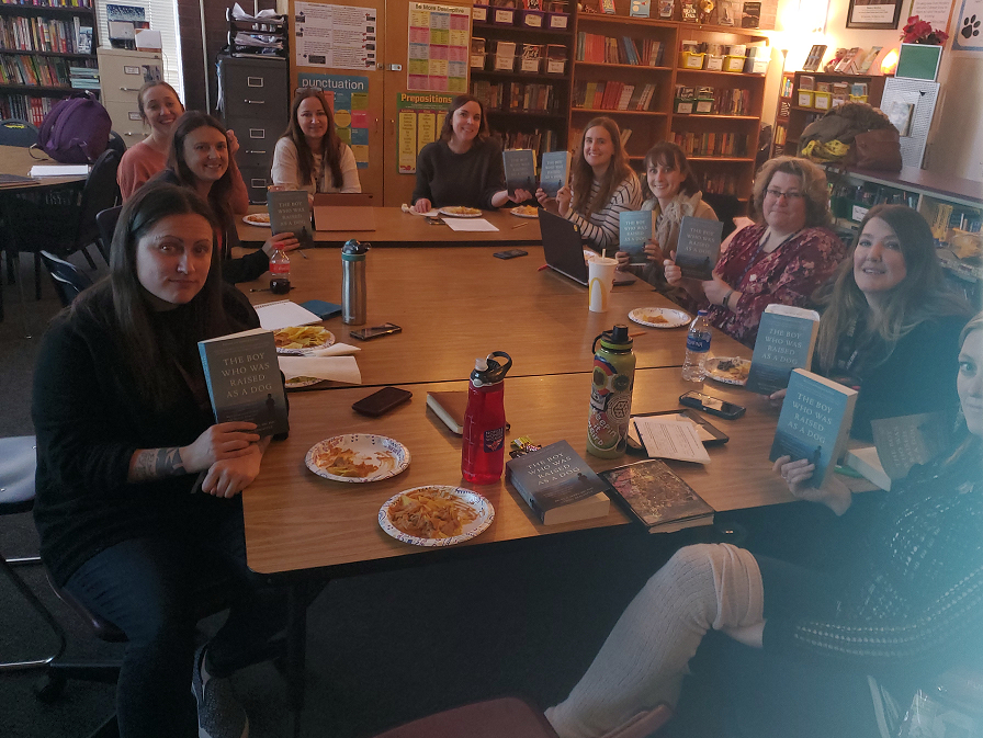 APSPLCC's tweet photo. @aurorak12 #weloveourteachers , social workers, and specialists at East! This first picture is a group of our dedicated staff that are reading "The Boy Who Was Raised as a Dog: and Other Stories from a Child Psychiatrist's Notebook". #apspl #apsteachers https://t.co/y6HvRnyAzY
