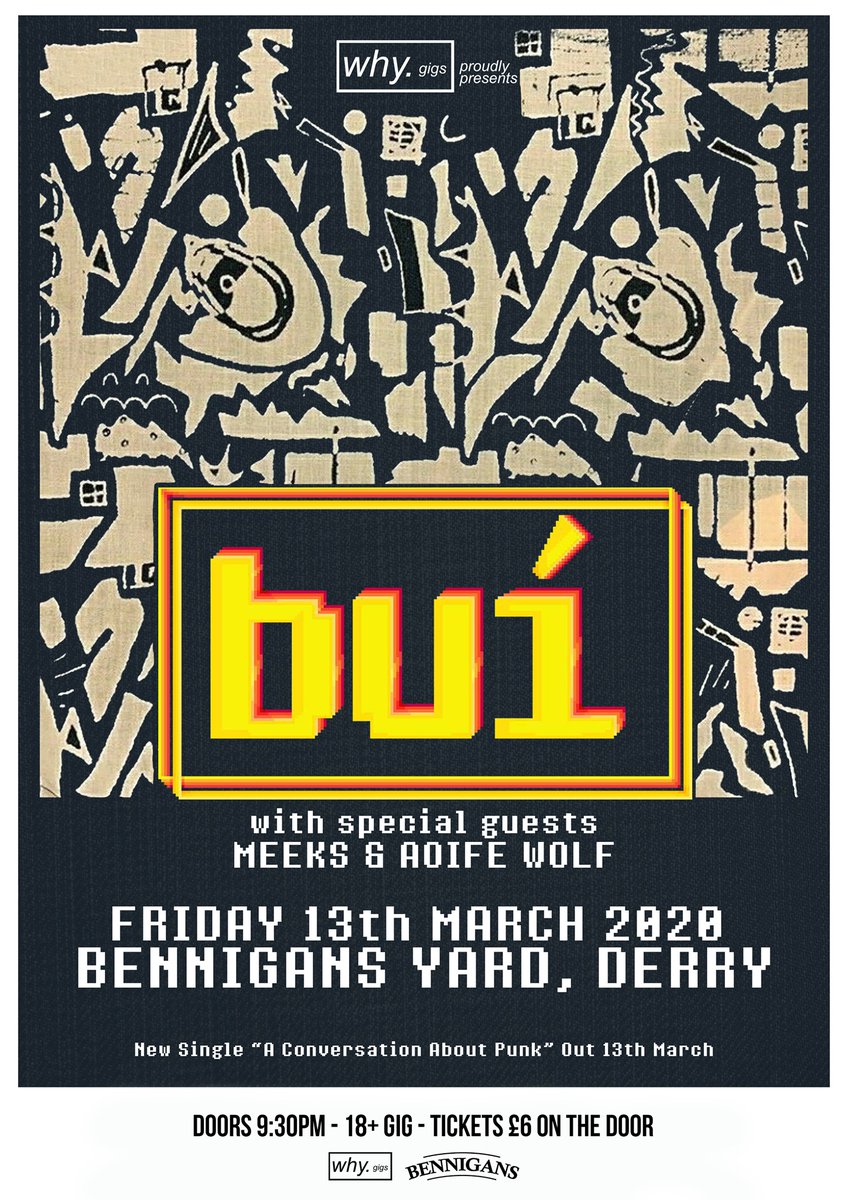 buitheband's tweet image. We're playing in Bennigans Bar Derry as part of our upcoming gigs in the next month. @AoifeWolfMusic and Meeks are joining us on the bill. 13th of March that one is, kindly put on by @WhyGigs.