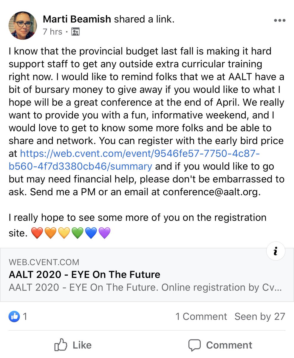 #abschoollts if you’re interested in attending this years @AALTLibraryTech conference, but are worried about costs, please head over to our FB group and reply to Marti’s post or DM her. She may be able to help. #abschoollts #aaltconference2020 #sharingiscaring