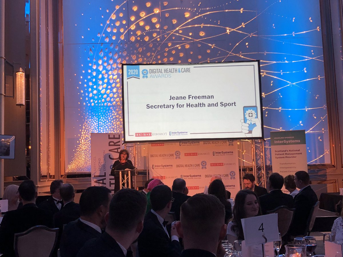 hegeit's tweet photo. @JeaneF1MSP on the importance of collaboration towards achieving cost effective and person centred care. She welcomes the varied audience including presence of #independentcare sector @HolyroodEvents #digihealthawards https://t.co/Dks9M53lPr