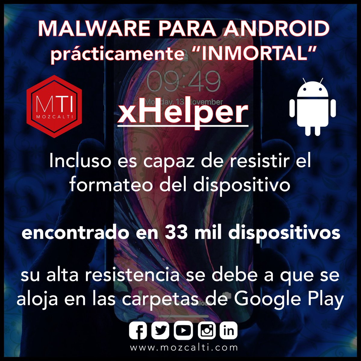 mozcalti's tweet photo. “El malware más resistente jamás visto en un teléfono”
Mantente informado, con las mejores oportunidades en el mundo de las TI 
Mozcalti – Haciendo crecer al hombre.
Visítanos en:
https://t.co/zchpykYz9O

Más información en:
https://t.co/VRnxdpiISw https://t.co/AlILXl2p9t