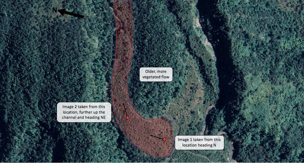 CIIV_Colima's tweet photo. Drone images taken on field trip to ground truth the path of a lava flow (images 2&amp;3) allowing more data to be collected in difficult to reach areas. Image one is a Google Earth image of the studied lava flow and it's boundaries, further defined by GPS. 
#volcano #drone #geology https://t.co/NwbfQqLdqI