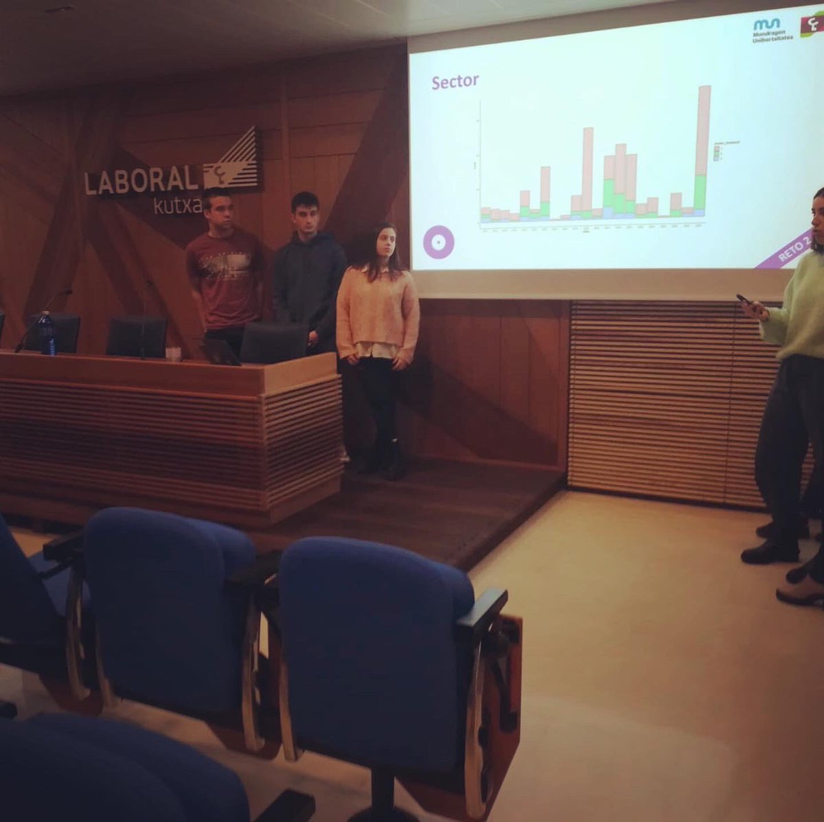 MUAnalytics's tweet photo. Hoy nuestros alumnos del grado #bdata han presentado en la sede de Laboral Kutxa los resultados del reto planteado por @laboralempresas #learningfromreality #dataanalytics https://t.co/3mPVgFmsJD