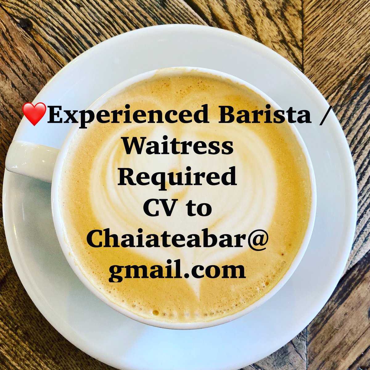Chaiateabar's tweet photo. ❤️Must be available weekdays and weekends❤️

#gosforth #coffeeshop #cakeshop  #teabar #loveleaftea #handmade #homemade #cakes #lunch #jobsne #jobsnewcastle # https://t.co/gIrnLEO9PI