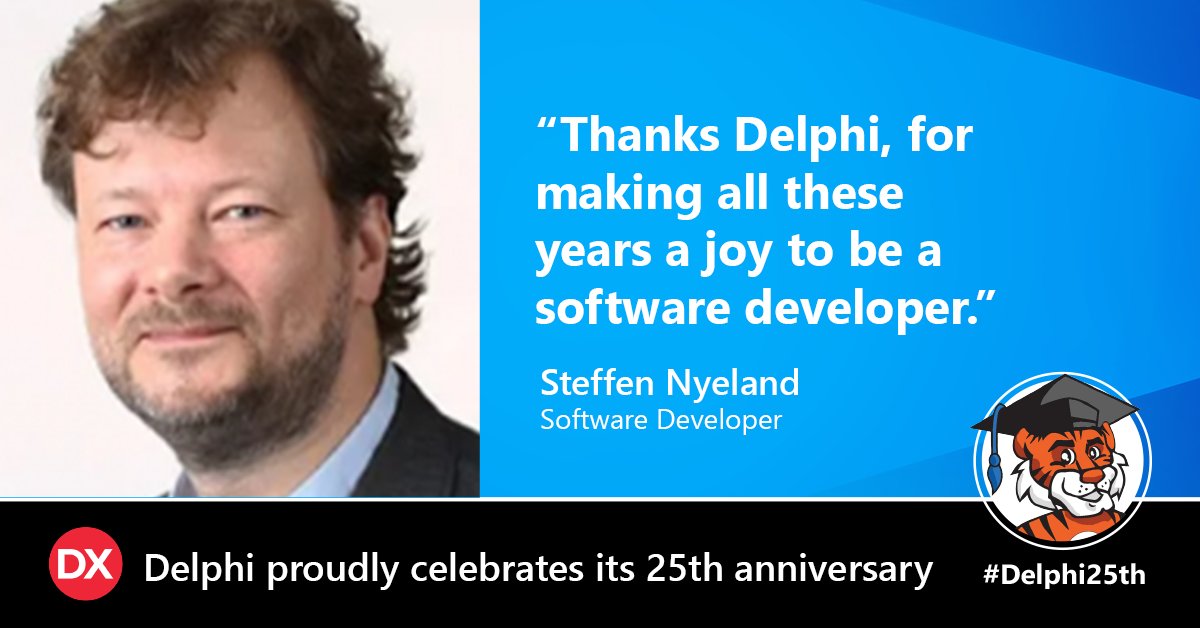 EmbarcaderoTech's tweet image. &quot;Thanks Delphi, for making all these years a joy to be a software developer.&quot; Steffen Nyeland, Software Developer #Delphi25th

What&apos;s your Delphi story? Share with us in the comments and use #MyDelphiStory!