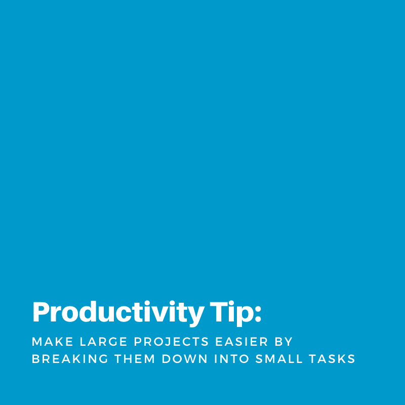 Large projects can be overwhelming. When you don’t know where to start, determine the steps you need to take and break your project down into smaller tasks. Outsource the smaller tasks you can to get your project completed faster. #tiptuesday #productivity #tips #recruiter
