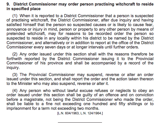 InsecurityKE's tweet photo. District Commissioner may order person practicing witchcraft to reside
in specified place #WitchcraftAct https://t.co/siafCgyjau