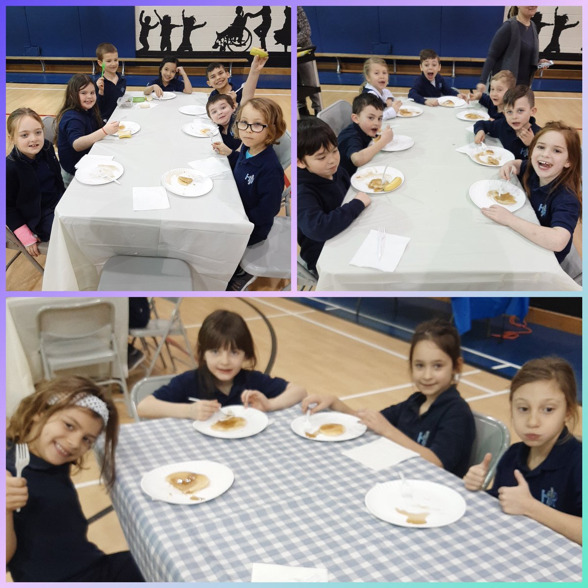 Gr1Flynn's tweet photo. These sweet smiling faces say it all. Our Shrove Tuesday was a hit. Thanks to our wonderful volunteers who prepared our lovely morning. @HolyRosaryM #weareHRM #blessed #shrovetuesday #followinginourfaith #yummy #sofull #moreplease #mannersfirst https://t.co/kJUeTuuKIC