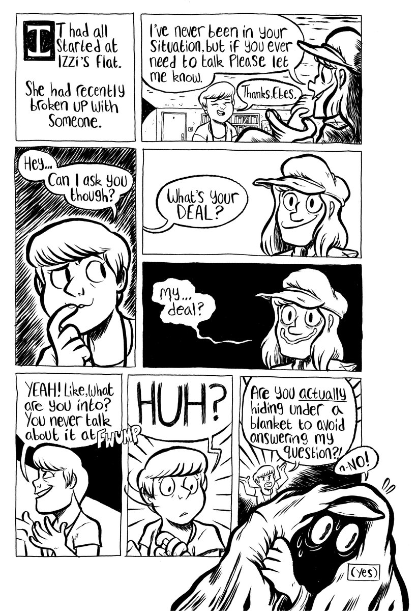 Since I kinda did my soft public coming-out with my recent valentines card to my gf, here's the only 6 pages of an autobio mini comic from 2018 that I have no real time to go back to (and got too scared to work on/post online) featuring a very 2013 Ebes

?️‍??

(Part 1 of 2) 