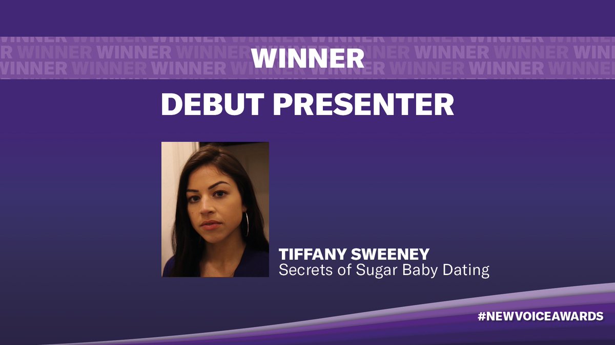 tvfoundation1's tweet photo. Awarded to a presenter who has received their first professional TV credit in 2019 the Debut Presenter award for 2020 goes to @TiffanyFSweeney for her work on “Secrets of Sugar Baby Dating” for @bbcthree
#NewVoiceAwards https://t.co/1lOJS8TlrT