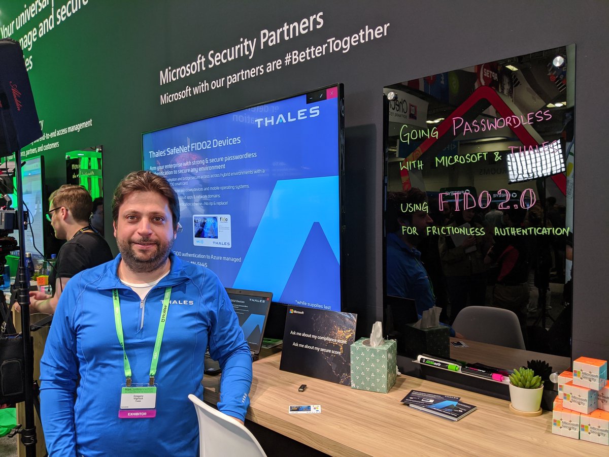 Presenting 'Going #Passwordless' at the <a href="/Microsoft/">Microsoft</a> booth.

Thales at #RSAC 2020

#FIDO2 #PKI #Authentication