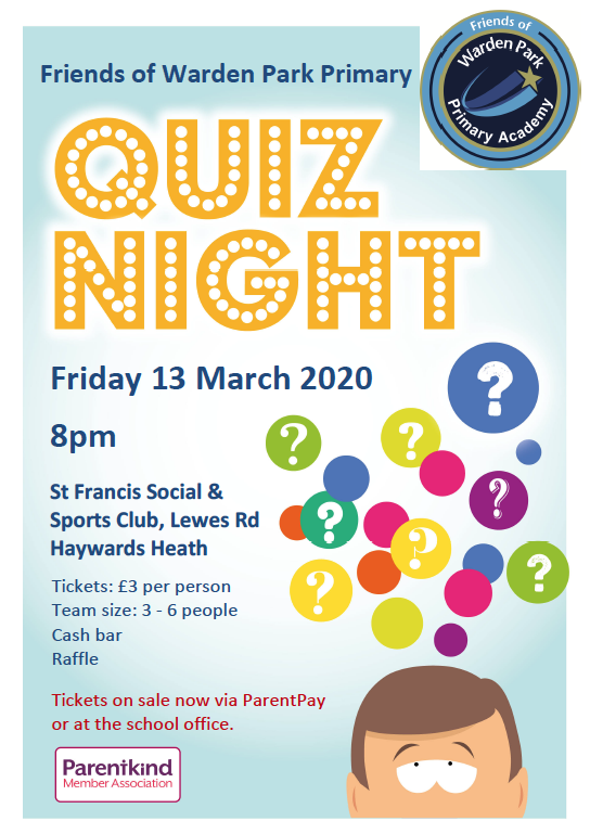 FOWPPA's tweet photo. Just a reminder to get your tickets for our Quiz Night on Friday 13th March. Tickets are £3 and available via Parent Pay now. Looking forward to see you all there!! 😊 https://t.co/v1LXFssIhq