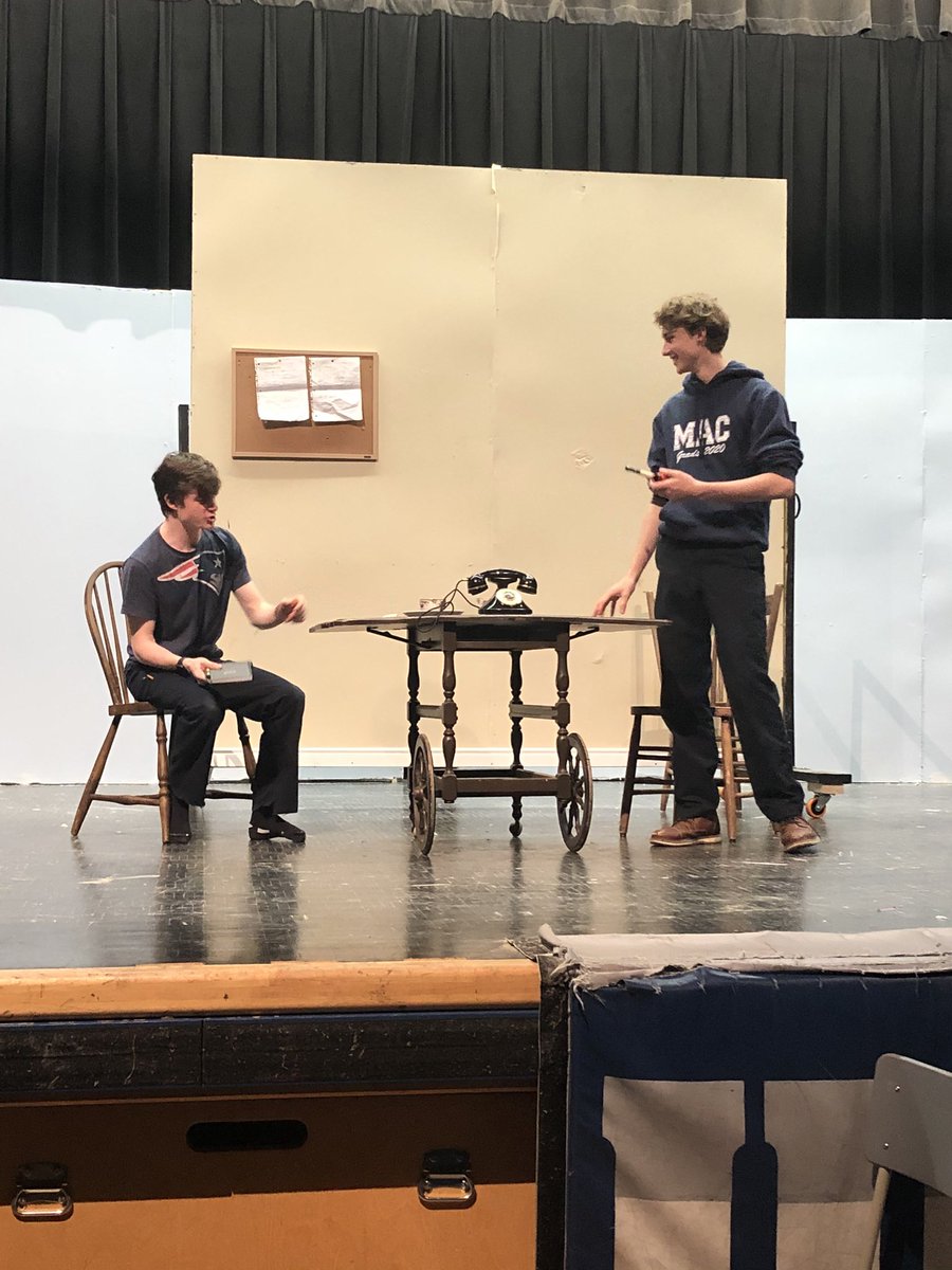 MsBudgell's tweet photo. Colin and Alec rehearse a scene from our upcoming @OttawaCappies production of The 39 Steps #macdrama #whymac @ImmaculataArts @ImmaculataOCSB #ocsbArts #theatre https://t.co/cpMjP4Gc1c