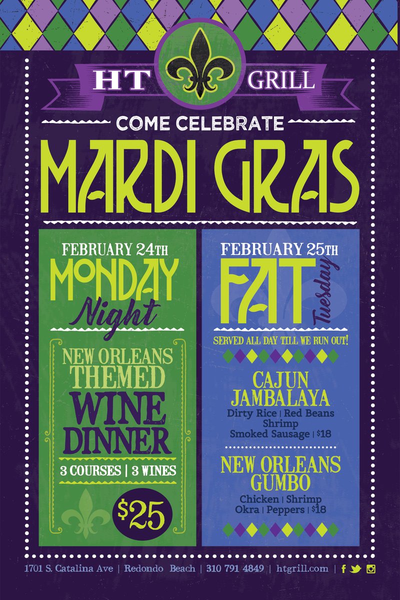 HT_Grill's tweet image. ⁞⁝✦⁞⁚𖣊 CELEBRATE MARDI GRAS AT H.T. GRILL Today! FAT Tuesday | Feb 25 All Day LOBSTER, CAJUN JAMBALAYA or NEW ORLEANS GUMBO $18 Book Now on Resy 310 791 4849  ☙🌊🔥🍽️🥂❧  📸 @ryanfranklinlang @ntaki_chef