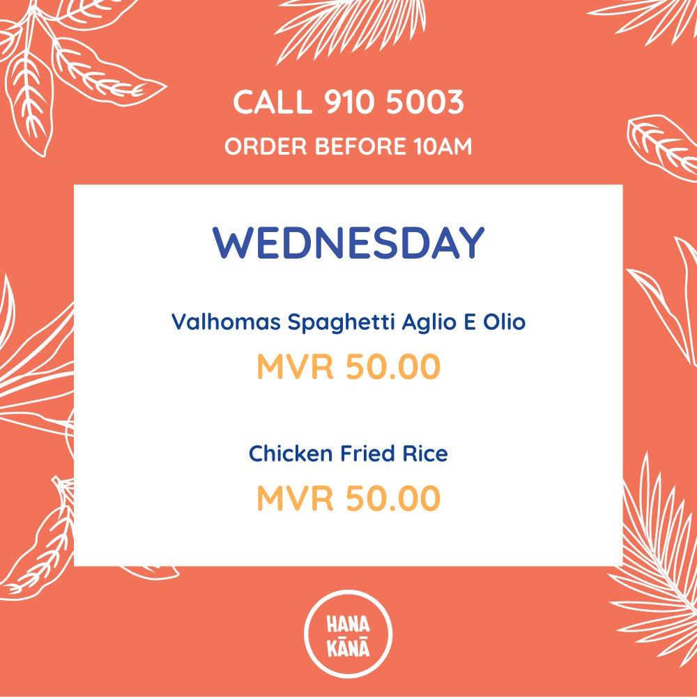 hanakaanaa's tweet photo. What will it be today? Valhomas or Chicken? π€
.
Limited orders per day. Call 9105003 & place your order now π
.
#GoathiFood #lunch #homemade #homemadelunch #food #eat #tasty #instafood #yummy #maldives #wednesday #menu #healthy #eathealthy #valhomas #chicken #spaghetti #rice https://t.co/aZ9O4hjxIr