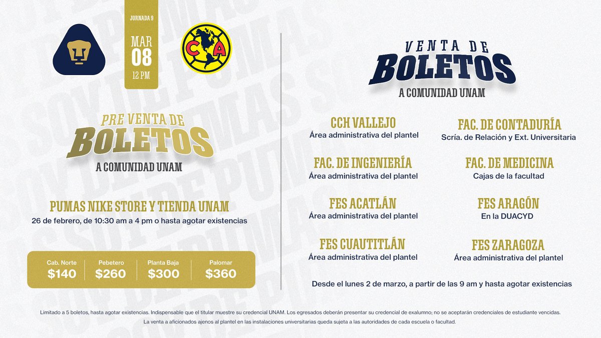 boleto pumas vs america
