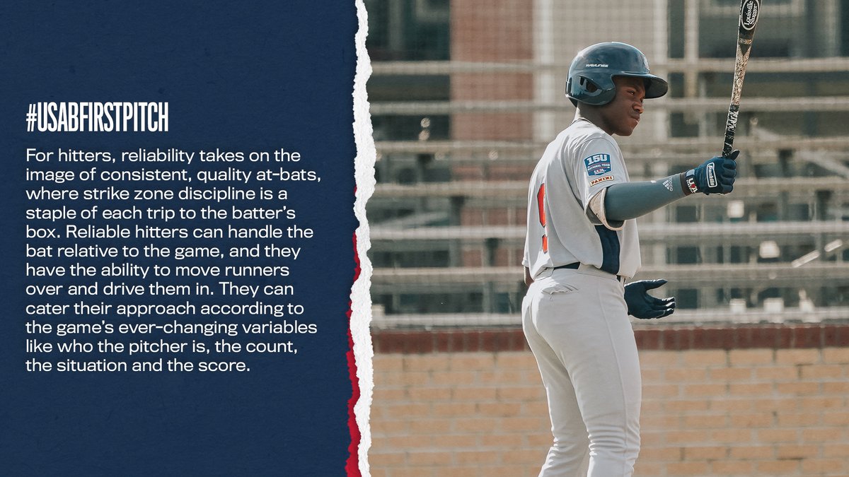 USABaseball's tweet photo. Players: The chance to play at a high level often has nothing to do with numbers. It’s when your tools turn into viable, usable skills and when coaches know they can pencil you into a lineup and you will do what you are supposed to do. 
#USAFirstPitch

📝: https://t.co/BPLPwEEVoa https://t.co/42hsTz2jw5
