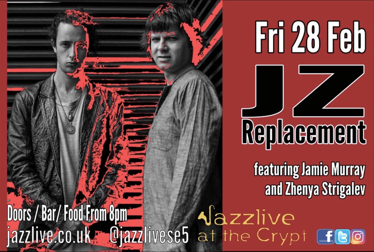 This Fri - JZ replacement - DnB meets Eastern Euro folk with a touch of John Zorn. Fresh high energy &amp; original new London project by #ZhenyaStrigalev  🎷&amp; #JamieMurray 🥁 #original #frenetic #highlydanceablesound

wegottickets.com/event/497853 #jazzlive #se5 #camberwell #venue #crypt