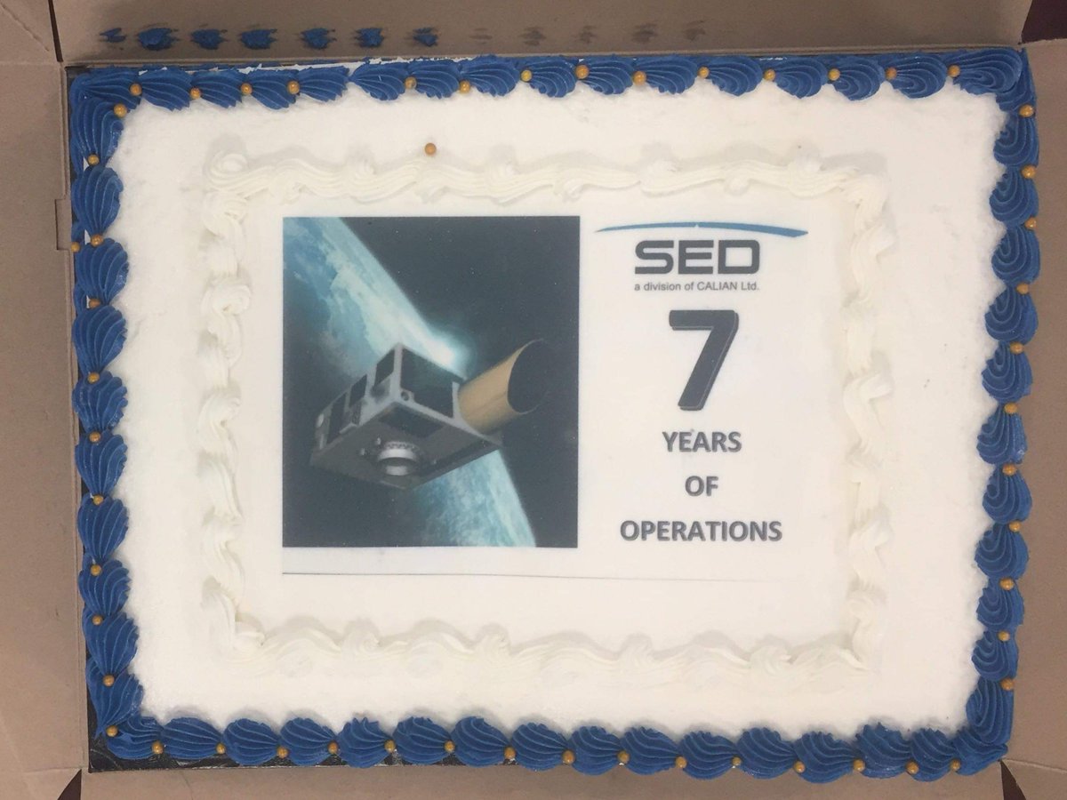 DocBourassa's tweet photo. Nice to celebrate the achievement of #NEOSSat at work (even if I've only been involved for less than 1 year). 7 years of operations so far. Here's to many more! 🎂 https://t.co/TedX3TJW3G