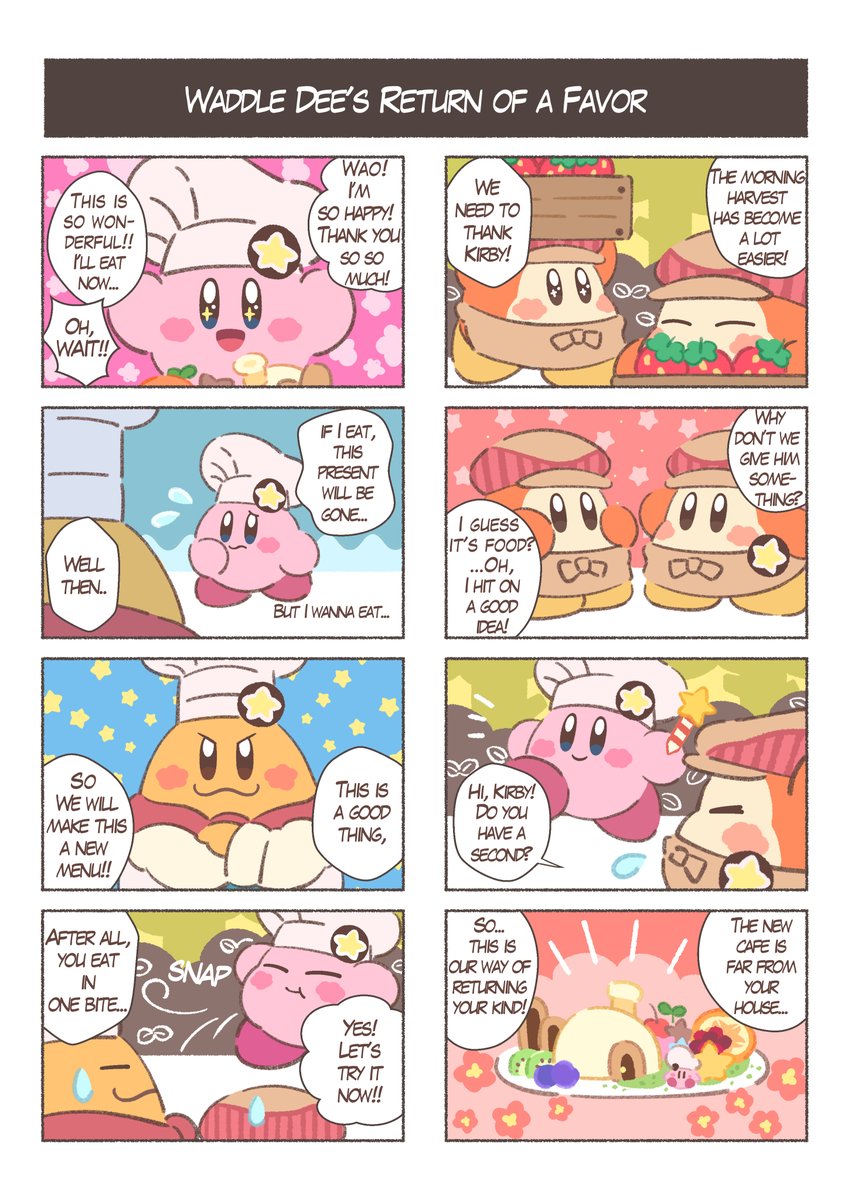 KIRBY CAFE's new menu ???☕️?

Please read the pages in order, but read the panels and text boxes from right to left? 