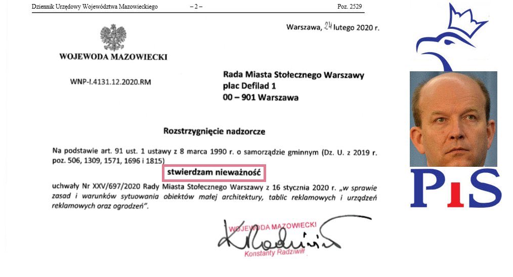 Żegnamy Reklamy (@zegnamyreklamy) on Twitter photo Wojewoda mazowiecki unieważnił #UchwałaKrajobrazowa w całości‼️
Nie ma w słowniku ludzi kulturalnych słów, które mogłyby dostatecznie obelżywie określić postępowanie <a href="/Radziwill_K/">Konstanty Radziwiłł</a>🤬
Liczymy, że od tej skandalicznej decyzji ratusz odwoła się do sądu.
Media:<a href="/BenLuczynski/">Beniamin Łuczyński</a> Wojewoda mazowiecki unieważnił #UchwałaKrajobrazowa w całości‼️
Nie ma w słowniku ludzi kulturalnych słów, które mogłyby dostatecznie obelżywie określić postępowanie <a href="/Radziwill_K/">Konstanty Radziwiłł</a>🤬
Liczymy, że od tej skandalicznej decyzji ratusz odwoła się do sądu.
Media:<a href="/BenLuczynski/">Beniamin Łuczyński</a>