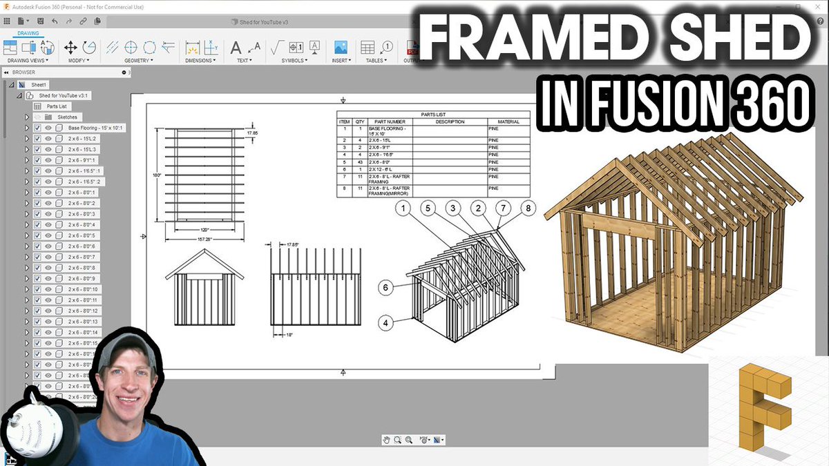 FusionTutorials's tweet image. Not only can you use #Fusion360 from @adskFusion360 for manufacturing, you can also use it for applications like architectural modeling! Learn to create a framed shed with plans and a cutlist in this tutorial! thefusionessentials.com/modeling-a-fra…