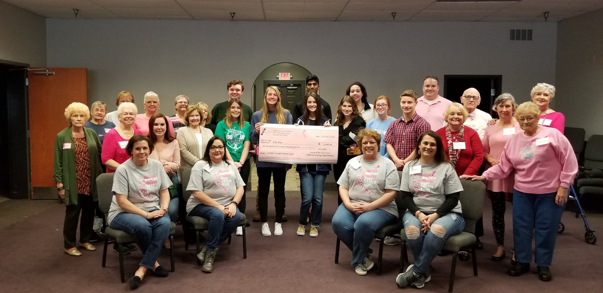 Where our efforts in October matter MOST: Student-leaders from across Cabarrus County came together today at a PinkPals Breast Cancer Support Group meeting to donate a portion of the proceeds from King of the Court 2019! Thank you to our community!