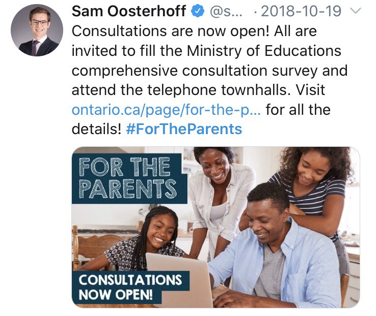 oectagovernor's tweet photo. Flashback to October 2018 when @samoosterhoff encouraged parents to take part in education consultations.
It turns out not one parent submission wanted larger class sizes for their children.
Not. One.
They hiked class sizes anyway.
#SamScam https://t.co/T4F0tV7QxY