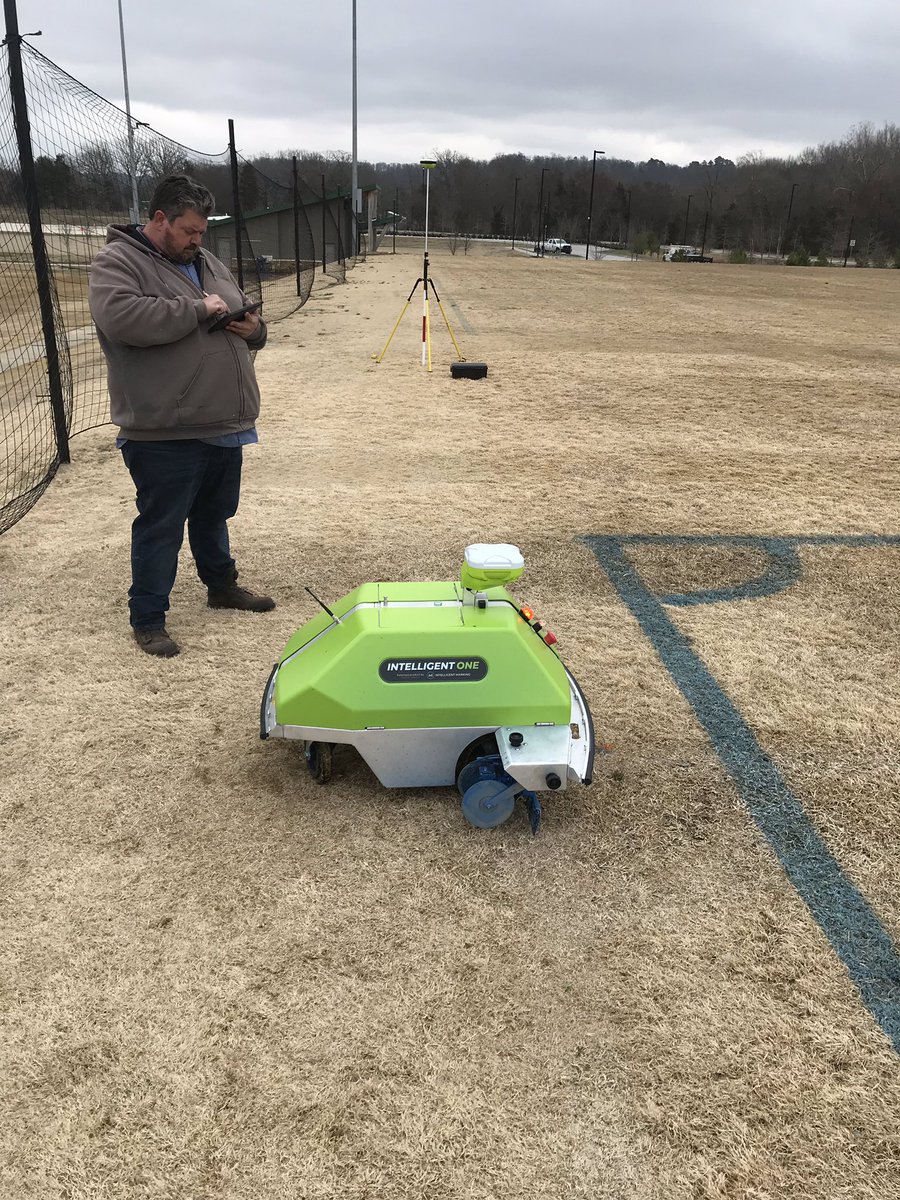 ClabornJon's tweet photo. Painting soccer fields in Fayetteville AR. Crazy cold but it didn’t stop the robot! Welcome Fayetteville Parks to the Turf Tank Army. #turftank #coolestrobotever https://t.co/fy3GuLucQQ