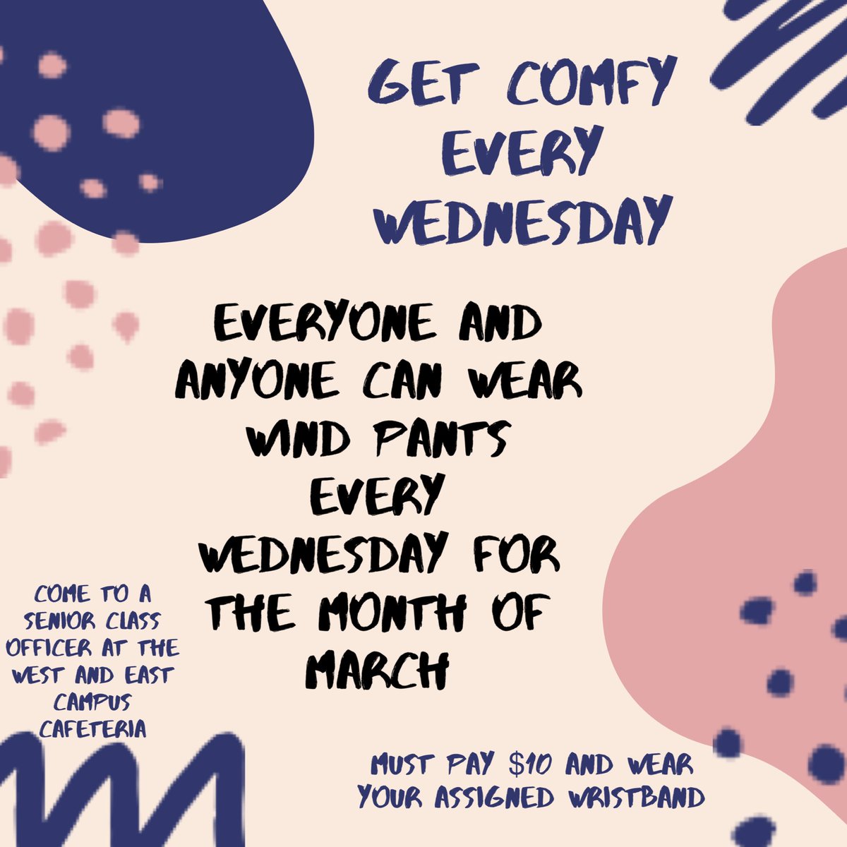 Tomorrow, senior class officers will be at the west and east campus cafeterias giving out the wristbands ! $10 for a wristbands. DONT FORGET, remind your friends :)