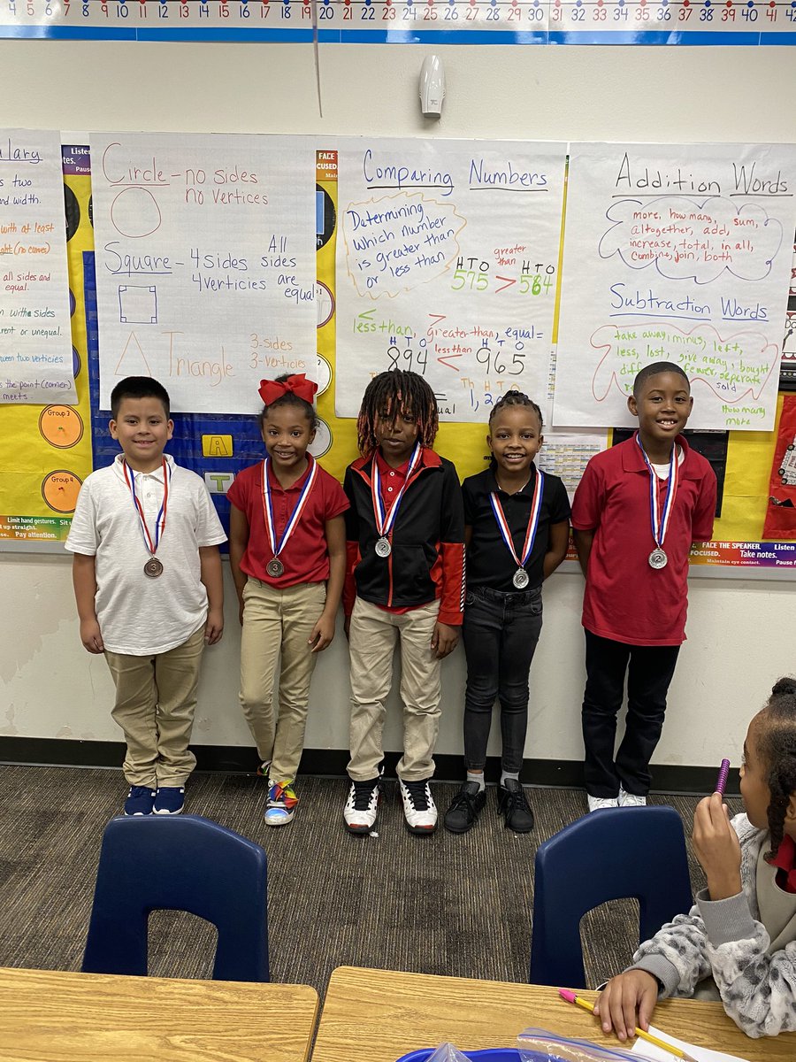 kinthomas2's tweet photo. Congratulations to the 2nd Grade math scholars who medaled on their Unit 4 Math Test!!  We’re so proud of you!! #HPE #destinationrestoration #hphigh5@ChisdHighpointe @WhittShay https://t.co/UCcPMbepSc