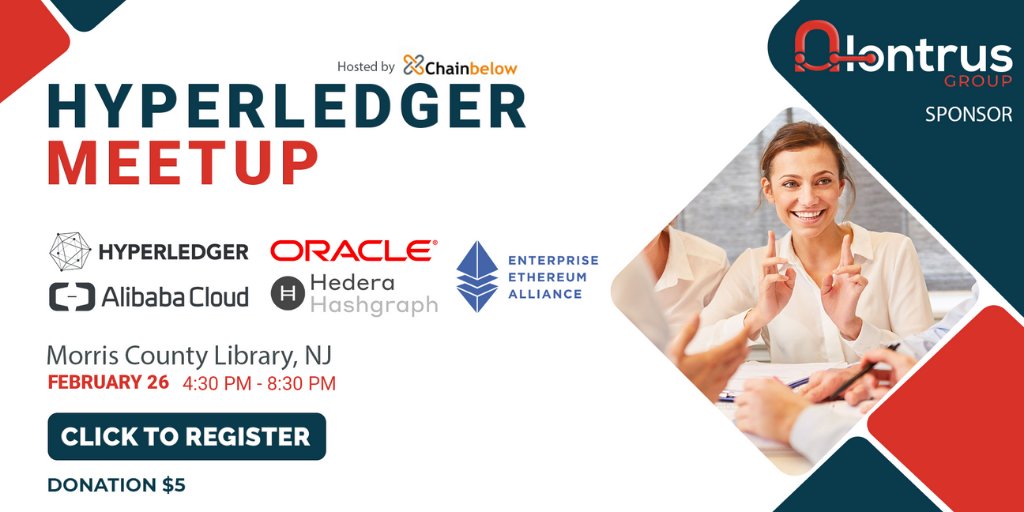 Only 24 hrs to go for our #Hyperledger MeetUp at the Morris County Library NJ, Feb 26, 4:30 - 8:30 PM. A web link will be provided for those that are not able to join the meeting. RSVP now!  meetup.com/Hyperledger-Mo…
#alontrusgroup #blockchain #oracle #alibabacloud #eea
