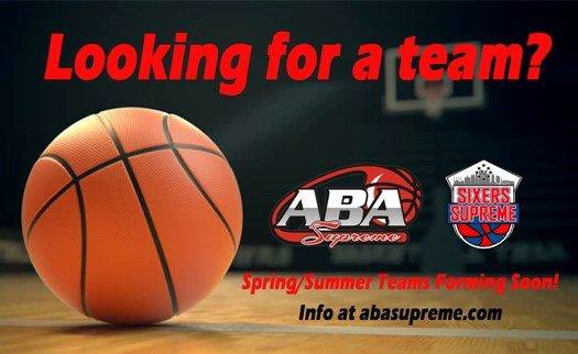 ABA Supreme and Sixers Supreme teams forming soon for the Spring/Summer Season!

☀️ Spring/Summer Season (3/30-8/16)
✔️ New Player Evaluations
🗓 Sunday 3/8
📌 SAC
⛹️‍♂️ Boys 1st-12th
⛹️‍♀️ Girls 1st-12th
🖥 Register at abasupreme.com/springsummer-2…
