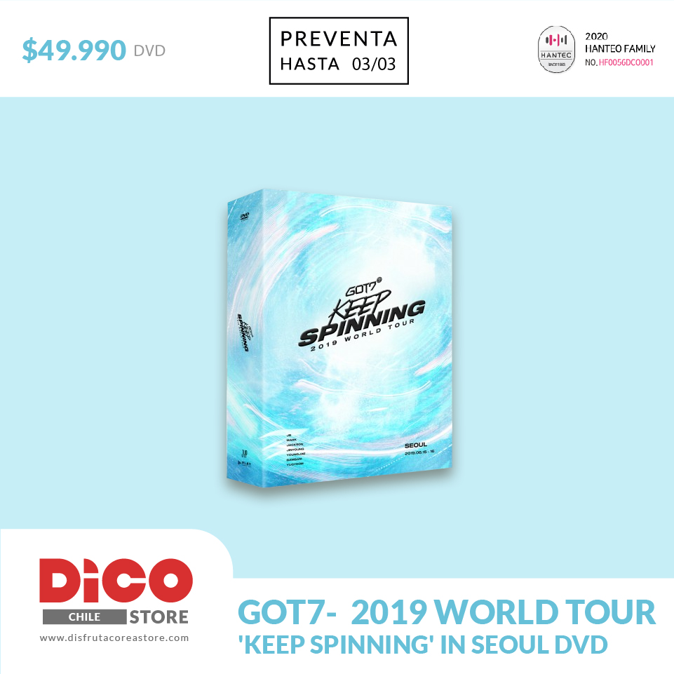dico_store's tweet photo. NUEVA PRE-VENTA
GOT7 - GOT7 2019 WORLD TOUR 'KEEP SPINNING' IN SEOUL DVD
$49.990
#ahgase #GOT7WORLDTOUR #GOT7_KEEPSPINNING #GOT7 #got7Chile #AhgaseChile https://t.co/zP4bp8nWSF