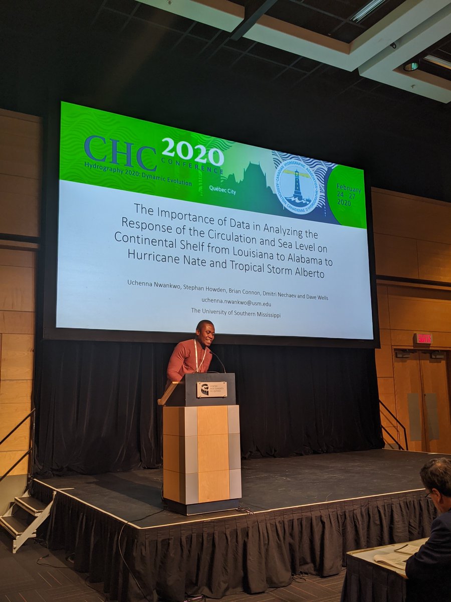 USM_Hydro's tweet photo. Ending our presentation marathon for the day is Uchenna Nwankwo. He presented on 'The response of the continental shelf from Louisiana to Alabama to Hurricane Nate and Tropical Storm Alberto.' #CHC2020 @USMMarineSci @USM_HSRC https://t.co/VYsxlPy1uS
