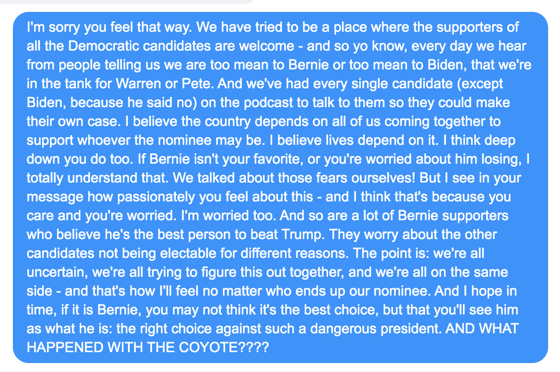 Jon Lovett (@jonlovett) on Twitter photo 25/02/2020 23:36:38 Here's how I responded. Will let you know if I hear back. Here's how I responded. Will let you know if I hear back.