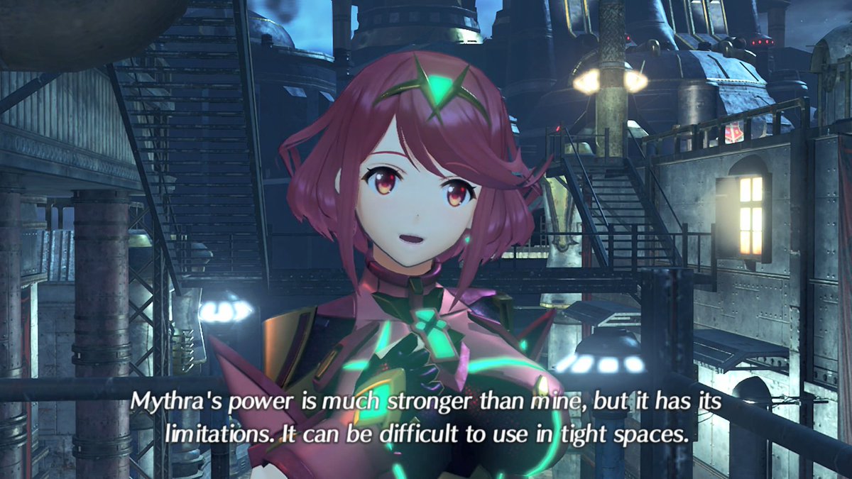 One nice touch is how they kind of balance Hikari being the stronger half by making her powers harder to use especially indoors or in tight places. The gameplay is also consistent with this too since you can't use Hikari's lvl 4 indoors  #Xenoblade2